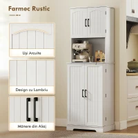 HOMCOM Dulap de Bucătărie Înalt Stil Rustic, 2 Dulapuri și 8 Suporturi pentru Condimente, 60x40x181,5 cm, Alb(m-6)