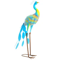 Outsunny Peacock Garden Statue, Standing Garden Ornament, Metal Garden Gift with Stakes for Patio Pond Landscape Decoration, Multi-Colour(m-1)