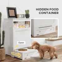 PawHut Pet Feeder Station, Dog, Cat Storage Container, with Raised Bowls, Hanger, Cabinet - White(m-6)