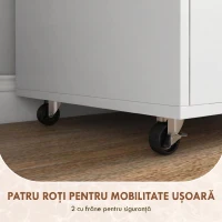 HOMCOM Dulap Lateral de Arhivare cu Roți și Raft Deschis, Sertar Spațios, Bară Reglabilă, Alb(m-6)
