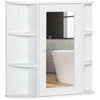 HOMCOM Spiegelkast Badkast Badkamerkast, 8 vakken, Spiegeldeuren, waterbestendig, 66 cm x 17 cm x 63 cm, Wit(m-11)