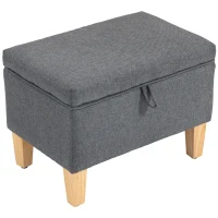 HOMCOM 16L Linen Storage Ottoman Padded Footstool with Rubberwood Legs for Storage Box, Bed End, Shoe Bench, Seating, Charcoal Grey(m-1)