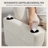 HOMCOM Slaapbank met kussen, schuimvulling, om te bouwen tot bed, bekerhouder, crèmewit(m-9)