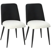 HOMCOM Juego de 2 Sillas de Cocina con Respaldo de PU de Imitación Ratán Patas de Acero y Asiento Acolchado Negro y Beige(m-1)