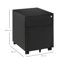 Vinsetto 2-Drawer Vertical File Cabinet, Lockable Steel Filing Cabinet with Pencil Tray and Hanging Bar for A4, Letter, Legal-sized Files, Fully Assembled Except Casters, Black(m-3)