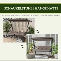 Outsunny 2-in-1 Hollywood schommel met Ligfunctie, 3-zits Tuinschommel van Staal 170x110x153cm, Lichtbruin(m-6)