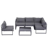 Outsunny Ensemble salon de jardin d'angle design contemporain style yachting 5 places modulable avec coussins et table basse aluminium gris(m-5)