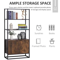 HOMCOM Industrial Bookshelf, Storage Shelf, Large Bookcase with 3 Open Shelves, Multifunctional Rack for Living Room, Office, Rustic Brown and Black(m-5)