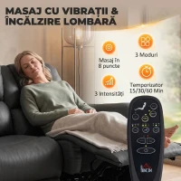 HOMCOM Canapea Reclinabilă Electrică 2 Locuri 135° cu Masaj și Încălzire, Material cu Aspect de Piele, Gri Închis(m-5)