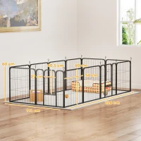 PawHut 12-Panel Solid Dog Playpen with Doors, for Small Dogs, 60cm High, Black(m-3)