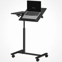 HOMCOM Măsuță pentru canapea în formă de C, măsuță mobilă pentru laptop cu roți blocabile și blat înclinabil, negru(m-12)