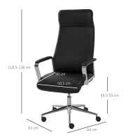 HOMCOM Fauteuil de bureau manager design contemporain hauteur assise réglable pivotant 360° piètement accoudoirs chromés PU noir(m-3)