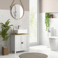 kleankin Dulap Sub Lavoar pentru Baie, 2 Uși Raft Reglabil, PAL, MDF, 60 x 30 x 60 cm, Alb(m-6)
