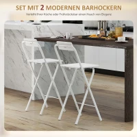 HOMCOM Barkrukken 2-delig, Opvouwbare barkruk met stalen frame, Rugleuning, Voetensteun Barstoelen voor keuken 37 x 45 x 87 cm Wit(m-5)