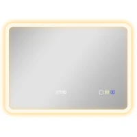 HOMCOM Espejo de Baño con Luz LED 70x50 cm con Bluetooth 3 Colores de Luz Reloj Digital Función Antivaho Función de Memoria(m-1)