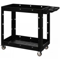 HOMCOM Gereedschapswagen, 2-Laagse Schappen, Handgreep, Wielen, Kunststof, Zwart(m-10)