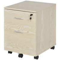 Vinsetto 2-Drawer Locking Office Filing Cabinet w/ 5 Wheels Rolling Storage Hanging A4 Cupboard Home Organisation, Oak Wood Grain(m-10)