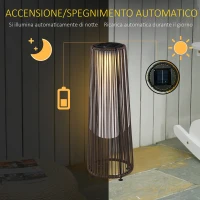 Outsunny Lanterna Solare da Giardino con Luce LED in Rattan e Metallo , Ø21.5x61cm, Marrone(m-4)