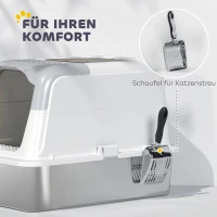 PawHut Kattenbak, kattenbox met deksel, kattenbakschep, vooringang en bovenuitgang roestvrijstaal tot 15 kg(m-7)