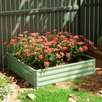 Outsunny Tuinbed, Plantenbak met Metalen Frame, Groen, 120 x 120 x 30 cm(m-8)