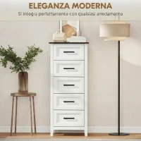 HOMCOM Cassettiera con 5 Cassetti, Mobile Alto per Camera da Letto e Soggiorno(m-7)