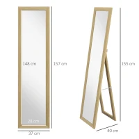 HOMCOM Full Length Mirror, 37 x 157 cm, Hanging or Freestanding, Rectangular Glass Full Body Mirror with Frame for Living Room, Bedroom, Cloakroom, Natural(m-3)