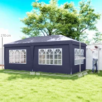 Outsunny Vouwtent van 6 x 3 m, verwijderbare zijwanden, grote ramen, deuren met ritssluiting, stalen frame, blauw(m-3)