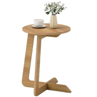 HOMCOM Table d'Appoint en Forme C, Plateau Rond Ø 36 cm, Table Basse Moderne, Compact, Montage par Clipsage, Effet Bois Naturel(m-12)