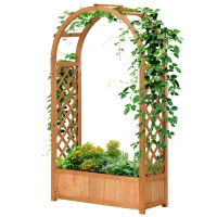 Outsunny Raised Garden Bed with Arch Trellis, Freestanding Garden Planter Box for Vine Climbing Plant Flower Herb, Brown(m-11)