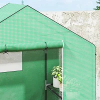 Outsunny Kas met Schappen, Mini-Kas, UV-bestendig, Netramen, Ritssluitingdeur, 143L x 74B x 190H cm, Groen(m-9)