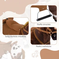 HOMCOM Cavallo Giocattolo per Bambini 2+ Anni con Nitrito, Sella e Staffe, in Peluche e Metallo, 85x28x60 cm, Marrone(m-7)