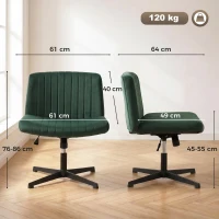 HOMCOM Flannel Criss Cross Legged Desk Chair, Armless Office Chair No Wheels, Green(m-3)