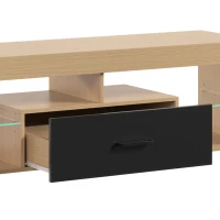 HOMCOM TV-lowboard voor tv's tot 65 inch, modern tv-meubel met verstelbare glazen planken, eiken(m-10)