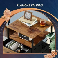 Caisson mobile à roulettes, deux tiroirs recouverts de tissu, design industriel gain de place, 39x40x67,5 cm, marron(m-3)