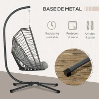 Outsunny Silla Colgante Plegable con Soporte y 2 Cojines Carga 100 kg para Interior y Exterior en Acabado de Ratán PE Gris Oscuro(m-5)