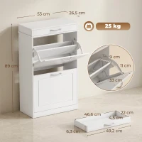 HOMCOM Schoenenkast met 2 kleppen, smal rek met lade en verstelbare schotten, voor 8 paar schoenen(m-3)