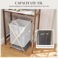 HOMCOM Coș pentru rufe pliabil 55L din material textil și cadru din bambus, lemn și gri(m-4)