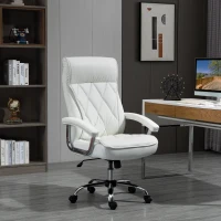 Vinsetto bureaustoel kantoorstoel gaming stoel draaistoel ergonomisch met wipfunctie in hoogte verstelbaar ruitpatroon modern elegant luxe PU leer metaal schuim wit 66x69x121 cm(m-2)