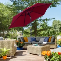 Outsunny Zonnescherm tuinscherm knikparasol strandparasol met handkruk aluminium wijnrood(m-2)