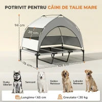 PawHut Pat pentru Câini cu Copertină Detașabilă pe 3 Laturi, din Poliester și Oțel, 106x76x94 cm, Gri Deschis și Negru(m-3)