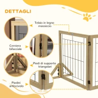 PawHut Cancellino per Cani Pieghevole con 3 Pannelli e Piedini Triangolari, 210x70 cm, Legno Naturale(m-6)