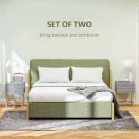 HOMCOM Set of Two Elegant Bedside Tables - Grey/Gold-Tone(m-4)