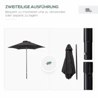 Outsunny Parasol Ø196 cm met Kantelfunctie, Zeshoekig voor Strand, Balkon en Tuin, Zwart(m-4)