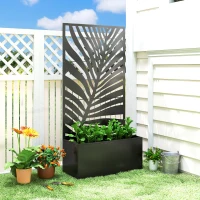 Outsunny Verhoogde plantenbak met trellis en privacybescherming, metalen plantenbak, 90 x 40 x 180 cm, zwart(m-9)