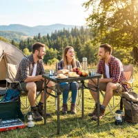 Outsunny 2ft Folding Camping Table, Picnic Table with Mesh Storage Layer, 4 Adjustable Heights and Carrying Handle, Black(m-10)