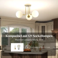 HOMCOM Plafondlamp met bolvormige lampenkappen en G9-fittingen, exclusief lichtbronnen, goudkleurig(m-5)
