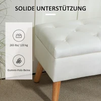 HOMCOM Gestoffeerde Bank met Opbergruimte, Fluweelachtige Stofbekleding, Houten Poten, Voor Woonkamer, Slaapkamer, Hal, 80 x 35 x 42 cm, Wit(m-6)