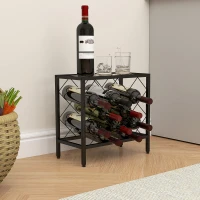 HOMCOM Portabottiglie Vini per 10 Bottiglie in Acciaio Nero con Piano d'Appoggio in Vetro Temperato, 41x22x41 cm(m-10)