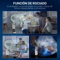 HOMCOM Ventilador Nebulizador Oscilante 90 W Tanque 2,8L 3 Velocidades 5 Aspas y Ruedas Ø44,5x120 cm Blanco(m-4)