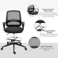 Vinsetto® staand hulpstuk met rugleuning in hoogte en hoek verstelbaar 360° metaal 59,5 × 60 × 102,5–126 cm | Aosom.nl(m-8)